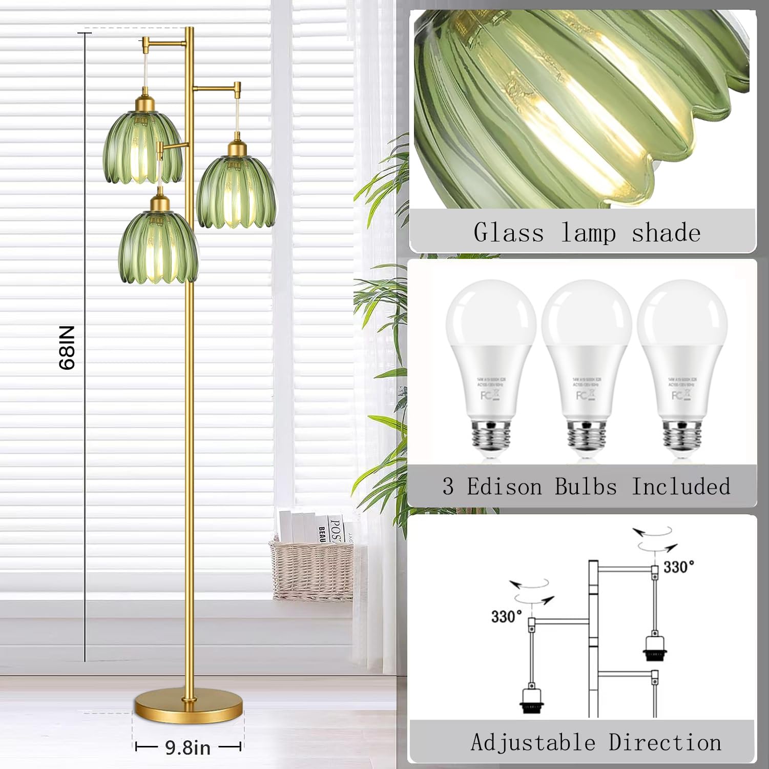 QIYIZM gold floor lamp brass tree design complements mid-century decor.