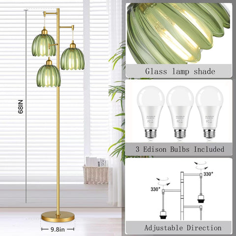 QIYIZM gold floor lamp brass tree design complements mid-century decor.