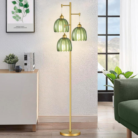 QIYIZM gold floor lamp mid-century modern style enhances living room ambiance.