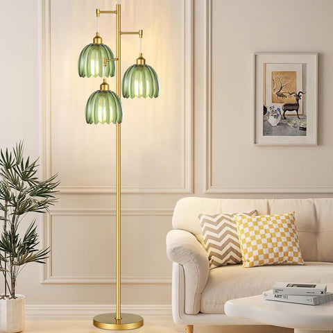 QIYIZM gold floor lamp rotatable heads reach 330 degrees for flexible lighting.