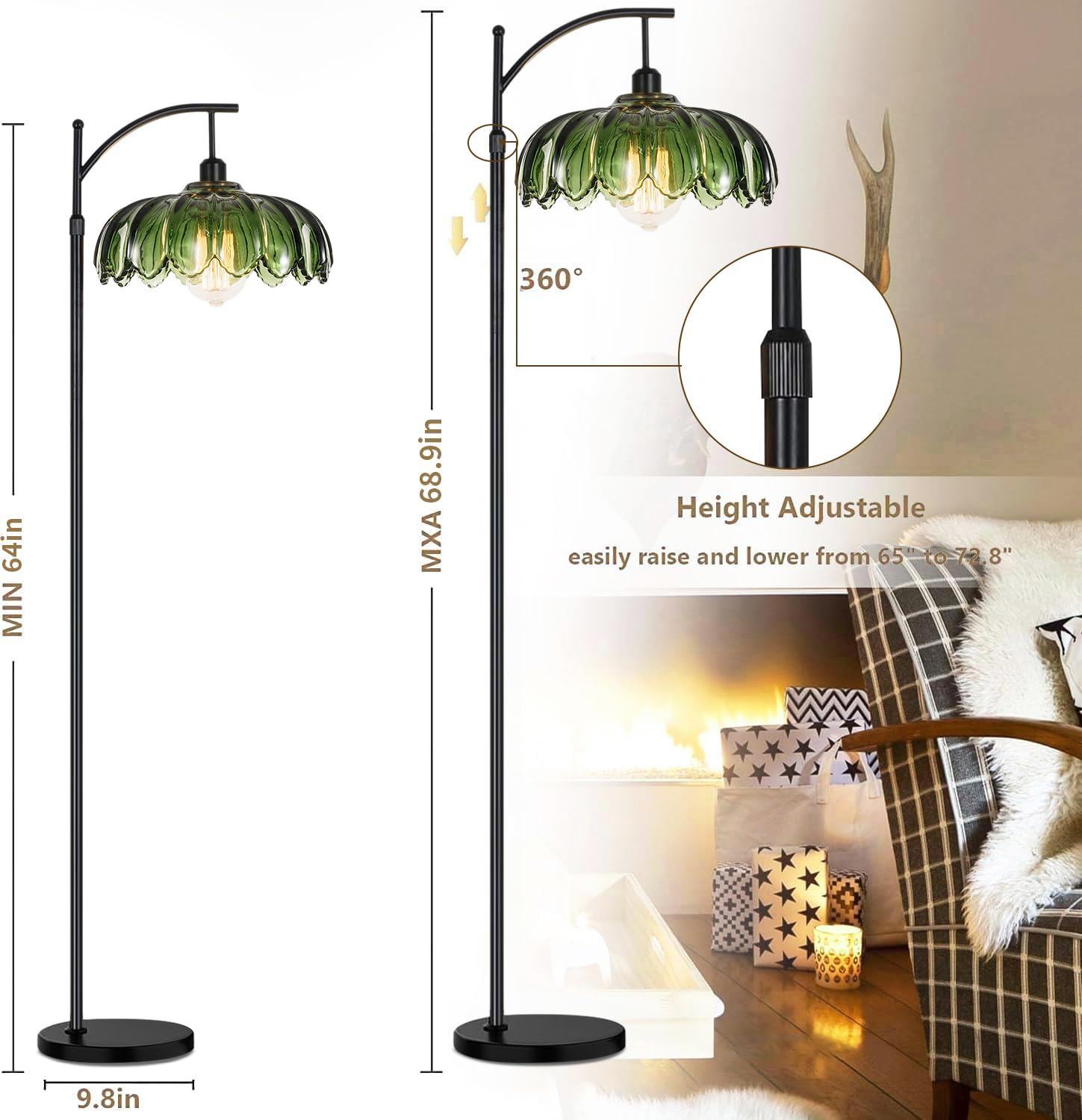 QIYIZM height adjustable 64 to 68 inches for flexible placement