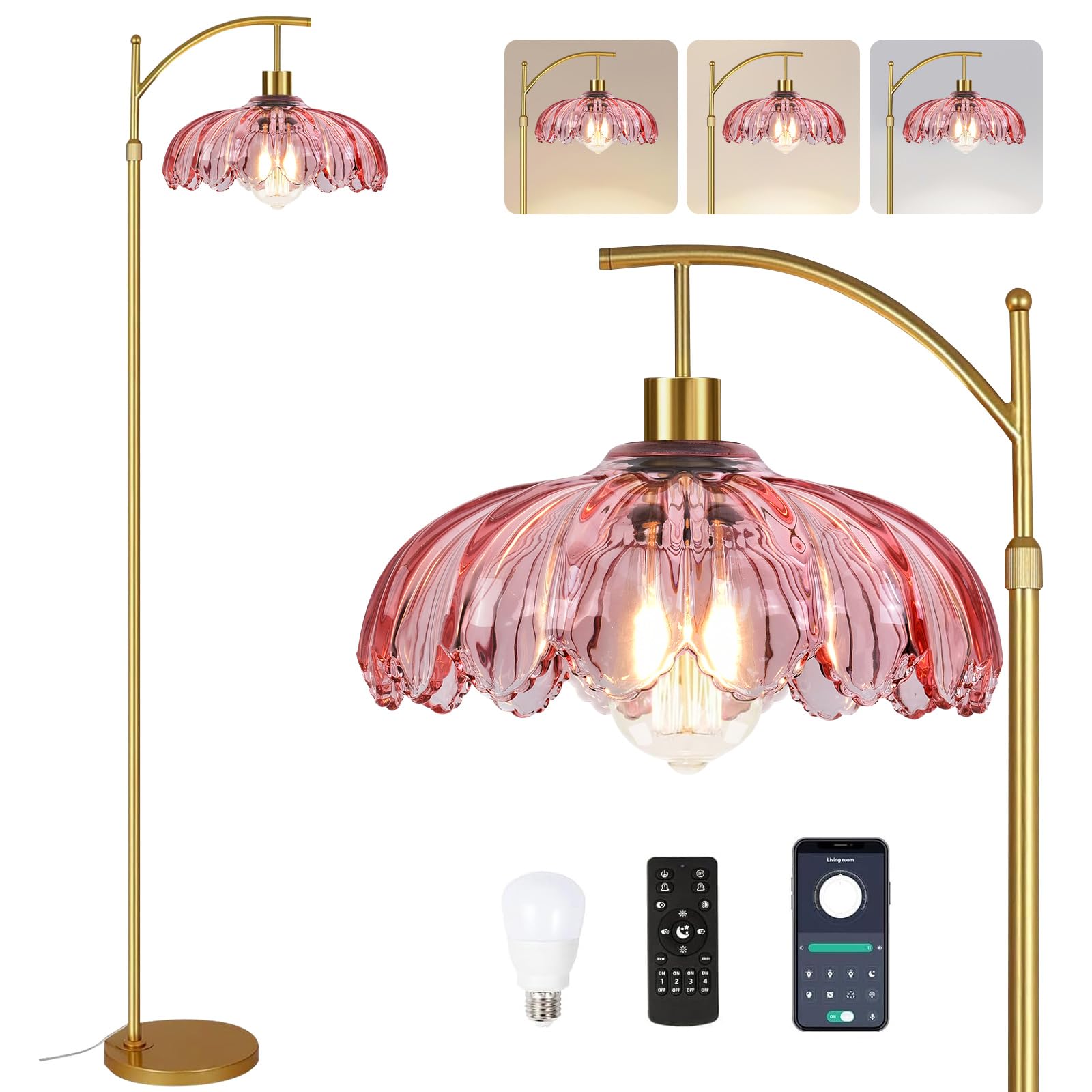 QIYIZM pink floor lamp with arc light for soft ambient living room illumination