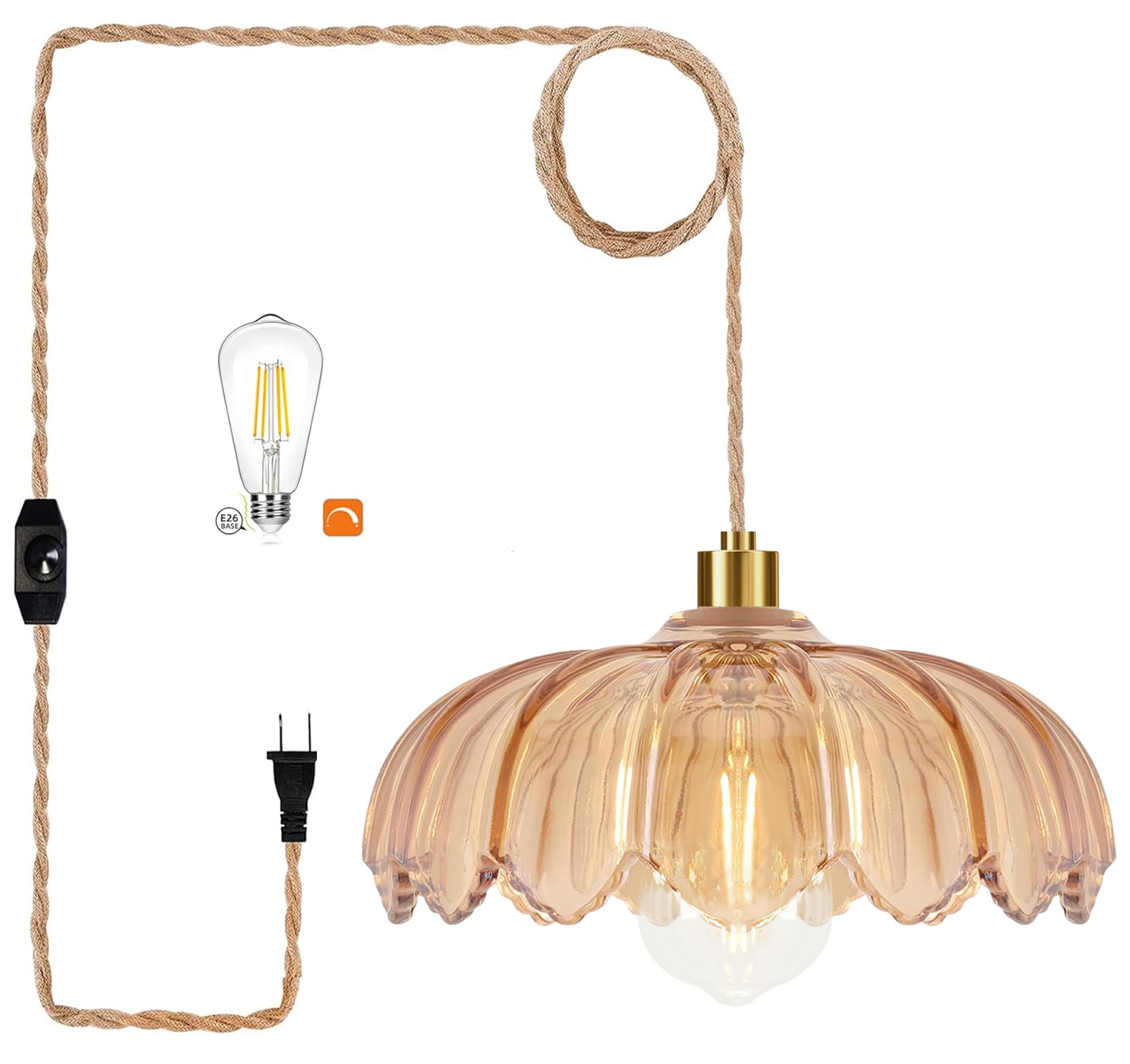 QIYIZM plug-in pendant light with glass flower shade delivers warm living room glow.