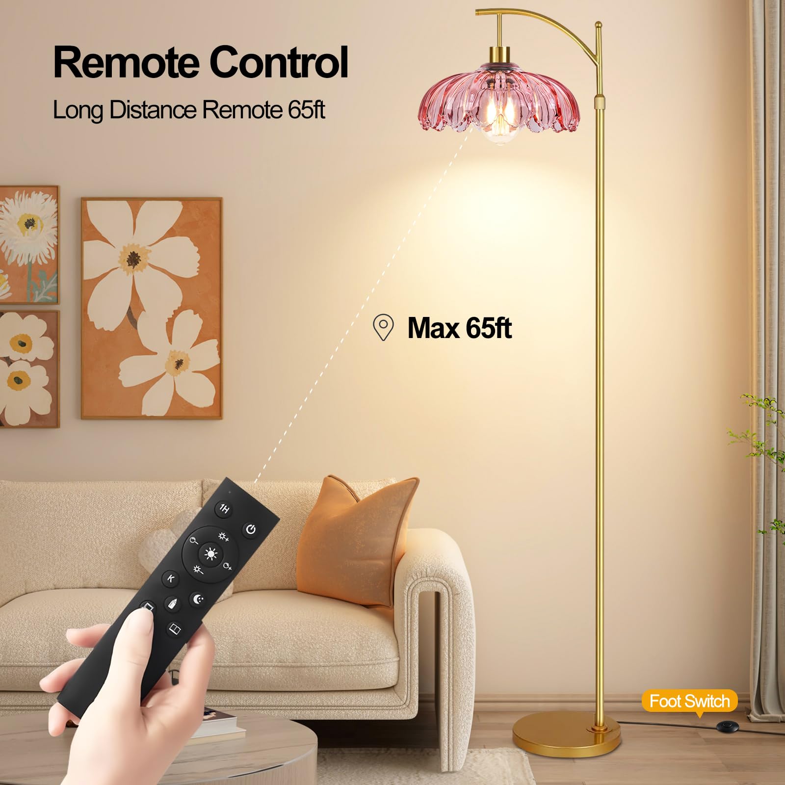 QIYIZM stained glass flower floor lamp enhances decor with color