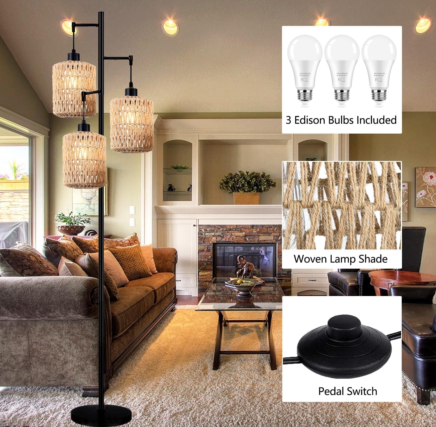 QIYIZM tree floor lamp stands tall in a cozy living room