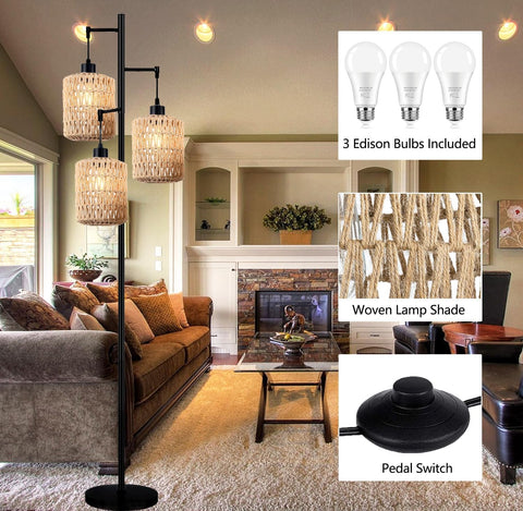 QIYIZM tree floor lamp stands tall in a cozy living room