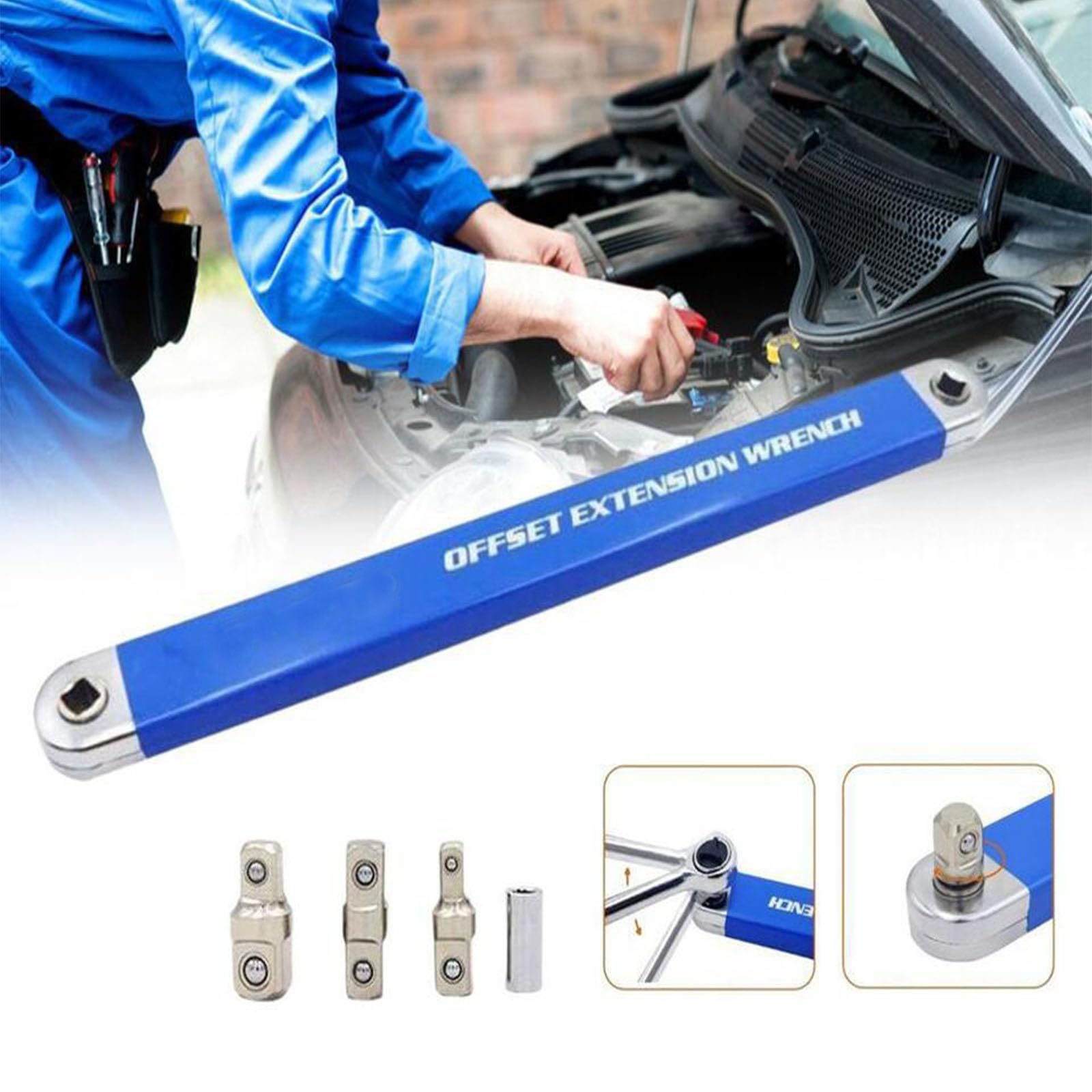 QIZHIMEI wrench in action in a cramped engine bay for tight-space access.