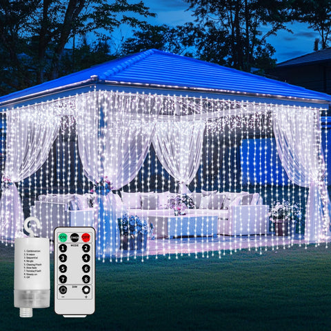 QLIRJAD curtain lights show a 3m by 3m setup with 300 LEDs for flexible indoor or outdoor decor.