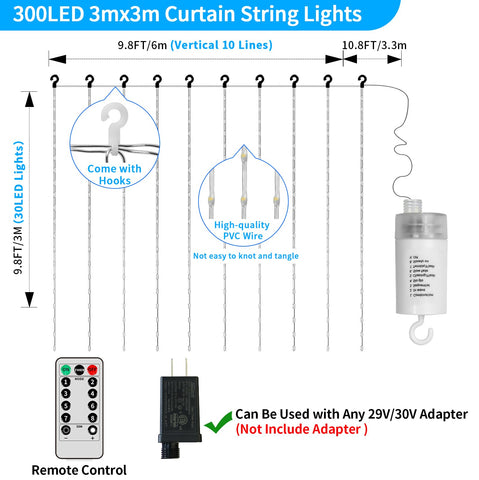 QLIRJAD curtain lights copper wiring and PVC shell for durability.