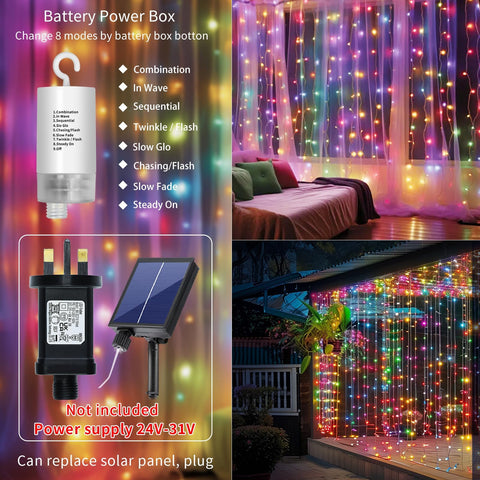 QLIRJAD curtain lights mounted outdoors with IP65 waterproof rating