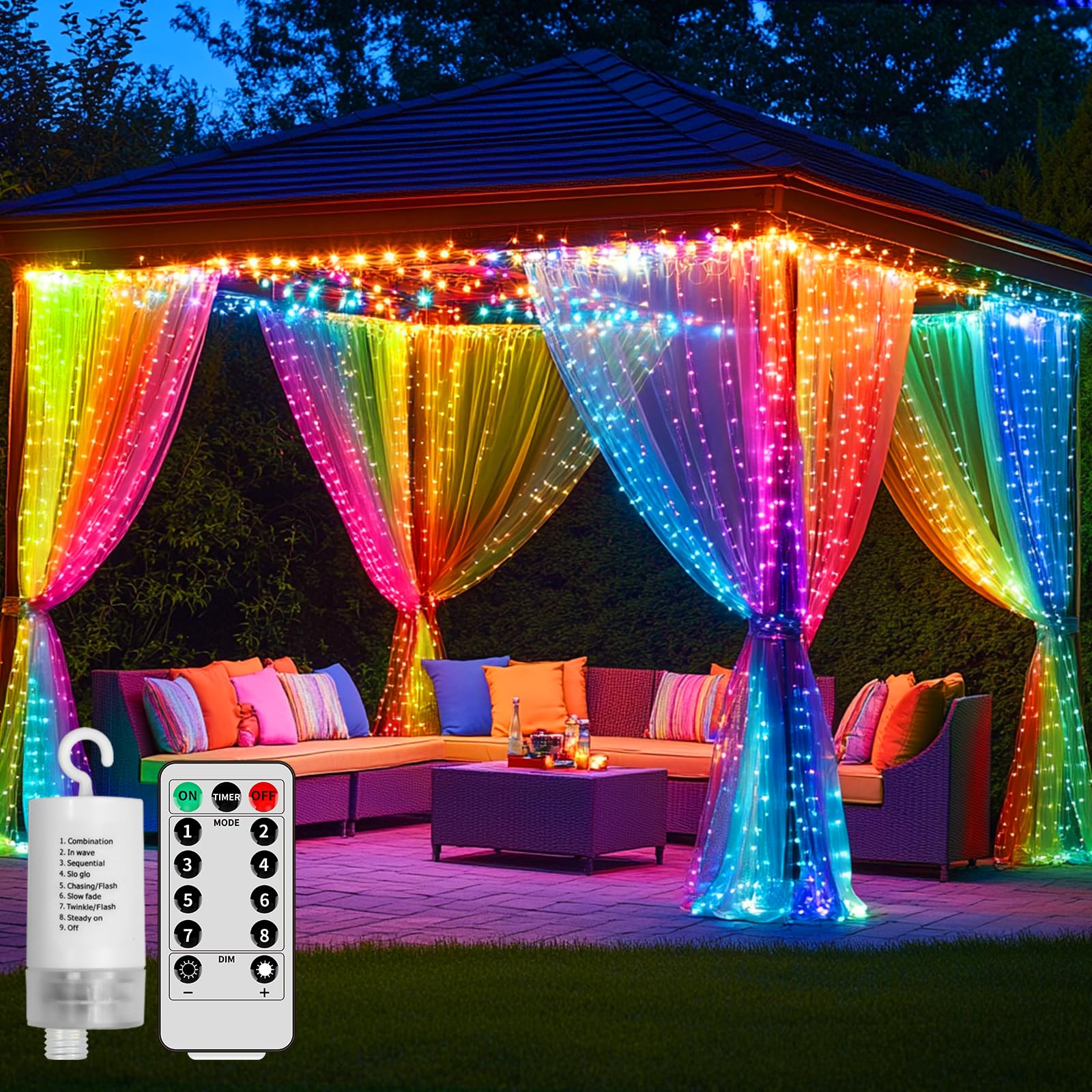 QLIRJAD curtain lights with remote dimming for ambient settings