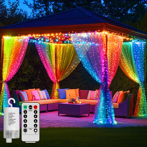 QLIRJAD curtain lights with remote dimming for ambient settings