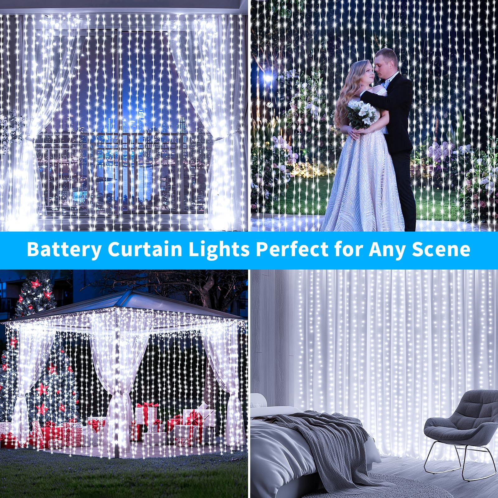 QLIRJAD curtain lights support timer options for effortless evenings.