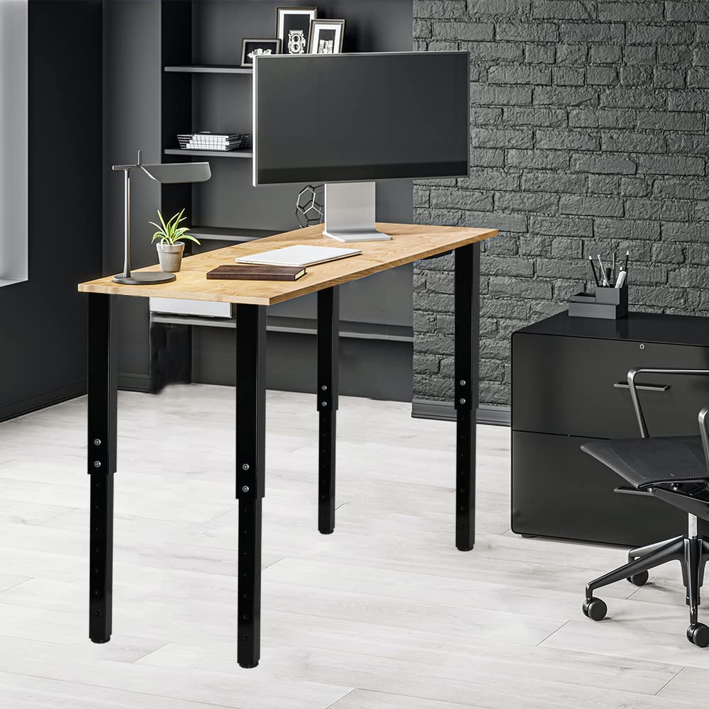 QLLY adjustable square table leg desk setup example with modern black finish