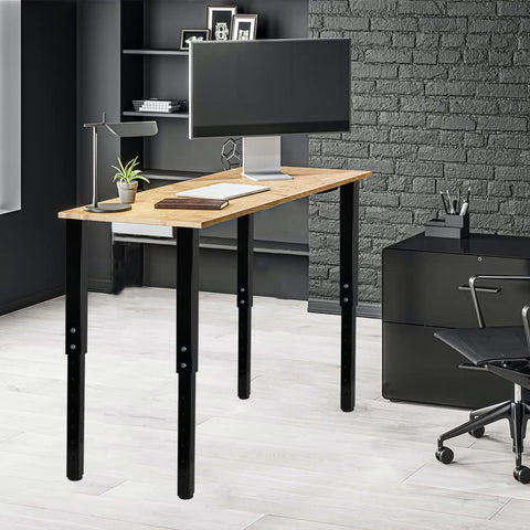 QLLY adjustable square table leg desk setup example with modern black finish