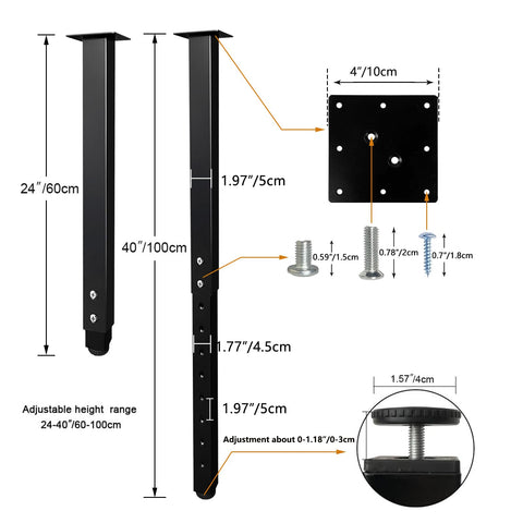 QLLY adjustable square table leg screw mechanism enables precise height adjustments