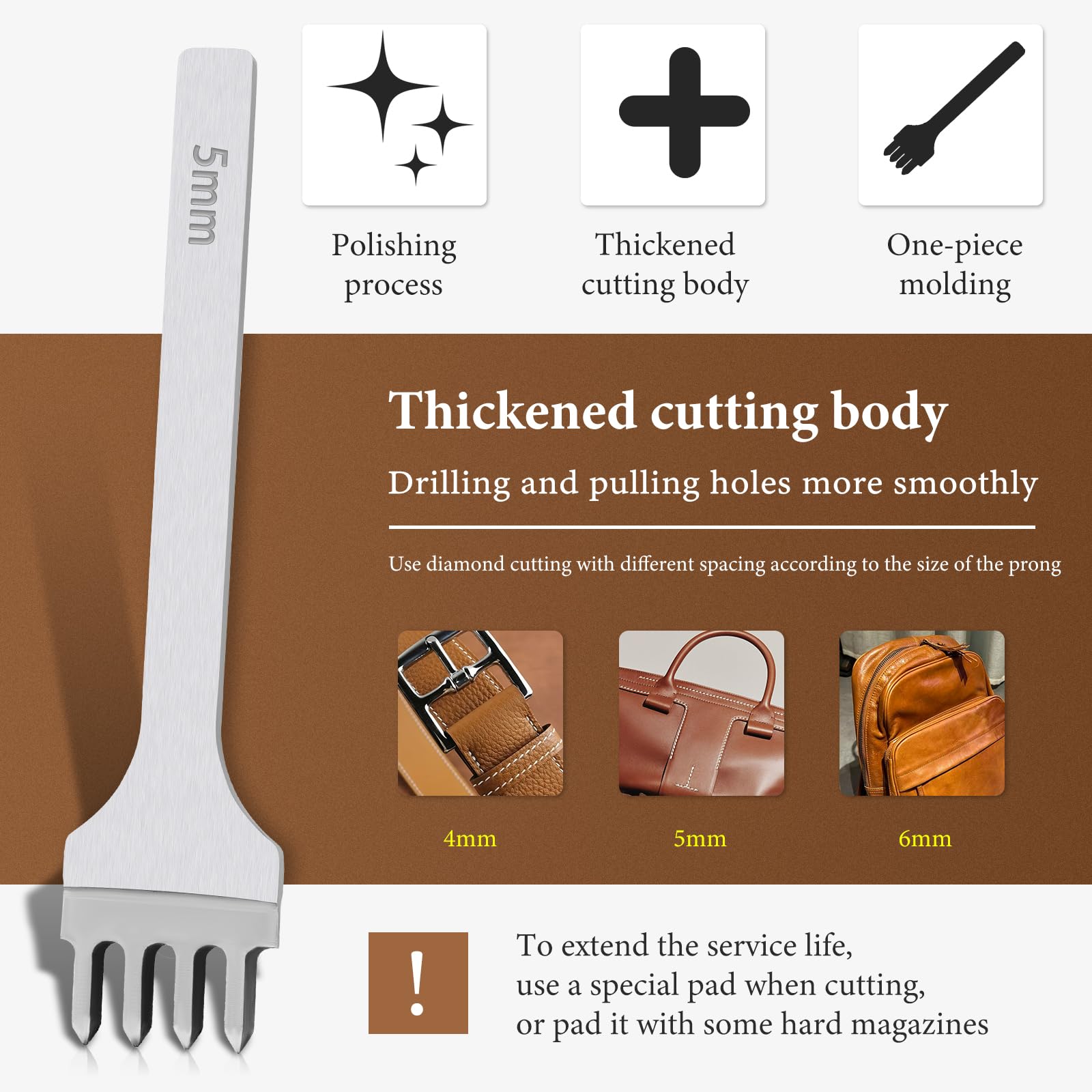 QMNNMA diamond stitching chisel 5mm for belt and wallet projects