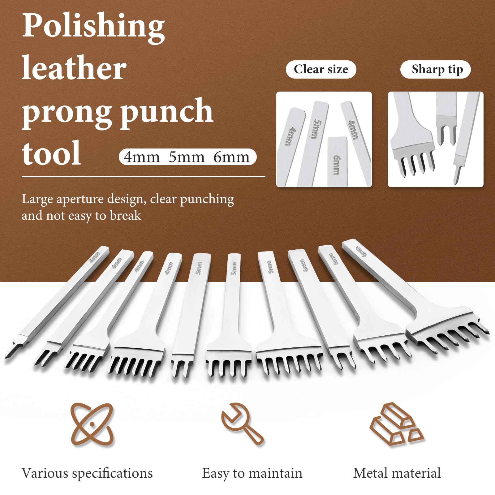 QMNNMA 2-prong leather punch for curved or short-distance spacing