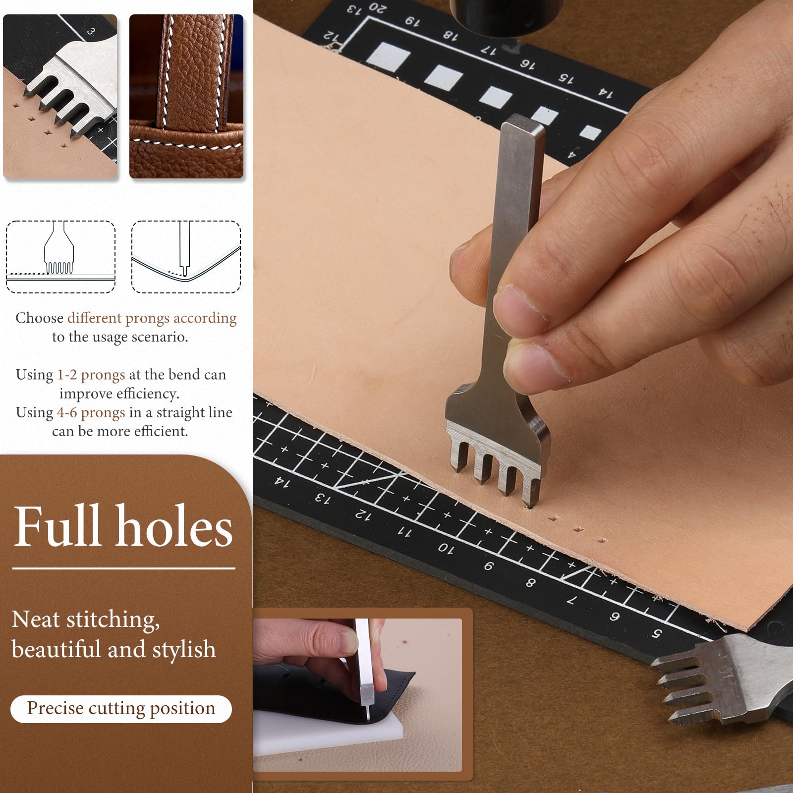 QMNNMA 4-prong leather punch for straight-line perforation