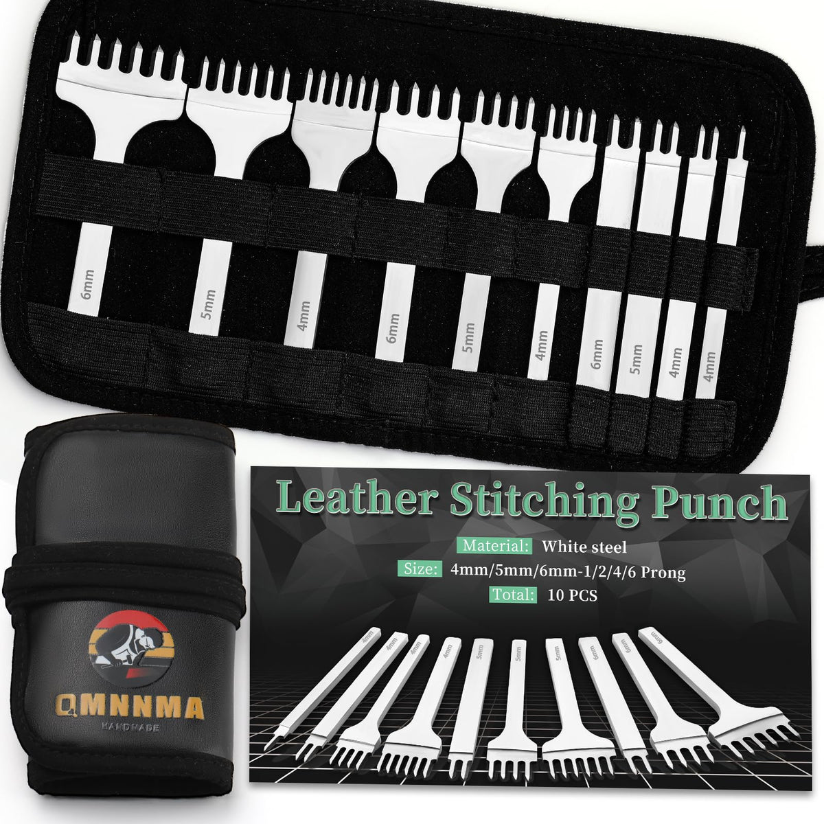 QMNNMA leather stitching punch kit with organized storage for easy DIY projects