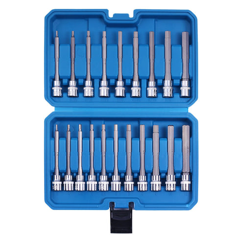 Qnkaa extra-long hex bit socket set on a workbench emphasizing reach and precision