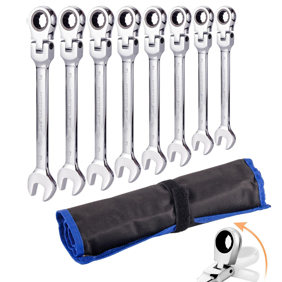Qnkaa flexible ratchet wrench set with rolling bag for organized portability.