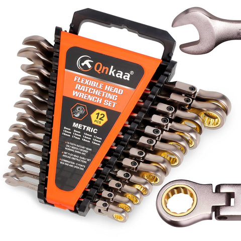 Qnkaa Flexible Ratcheting Wrench 8mm for tight spaces and precise torque.