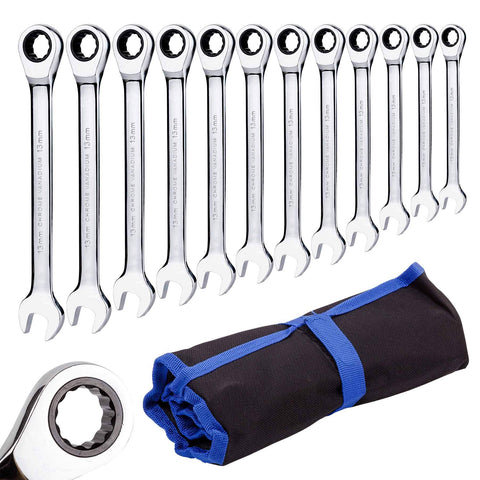 Qnkaa ratchet spanner set with roll bag for organized tool storage and quick access