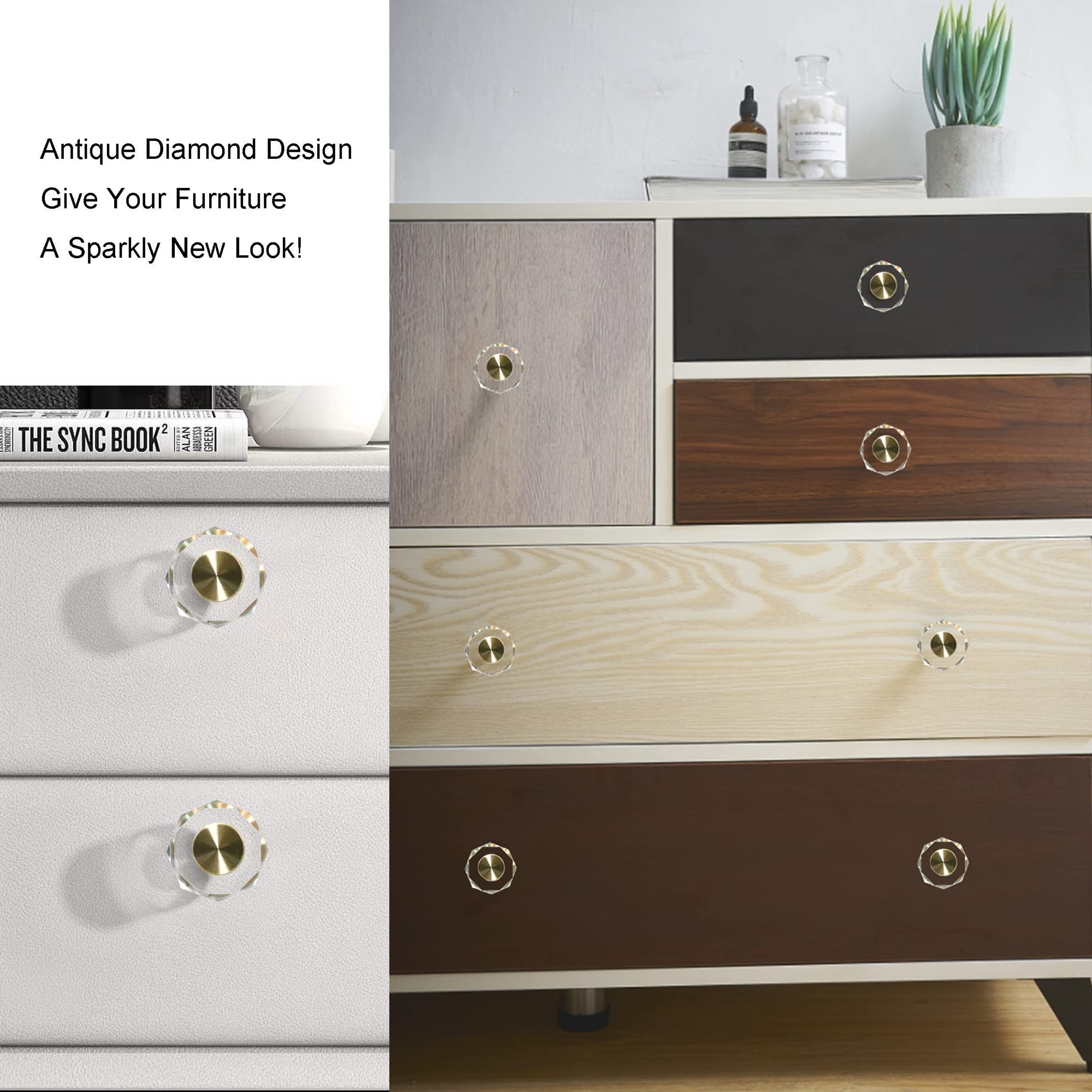 QOGRISUN brass crystal knob drawer side view with balanced proportions