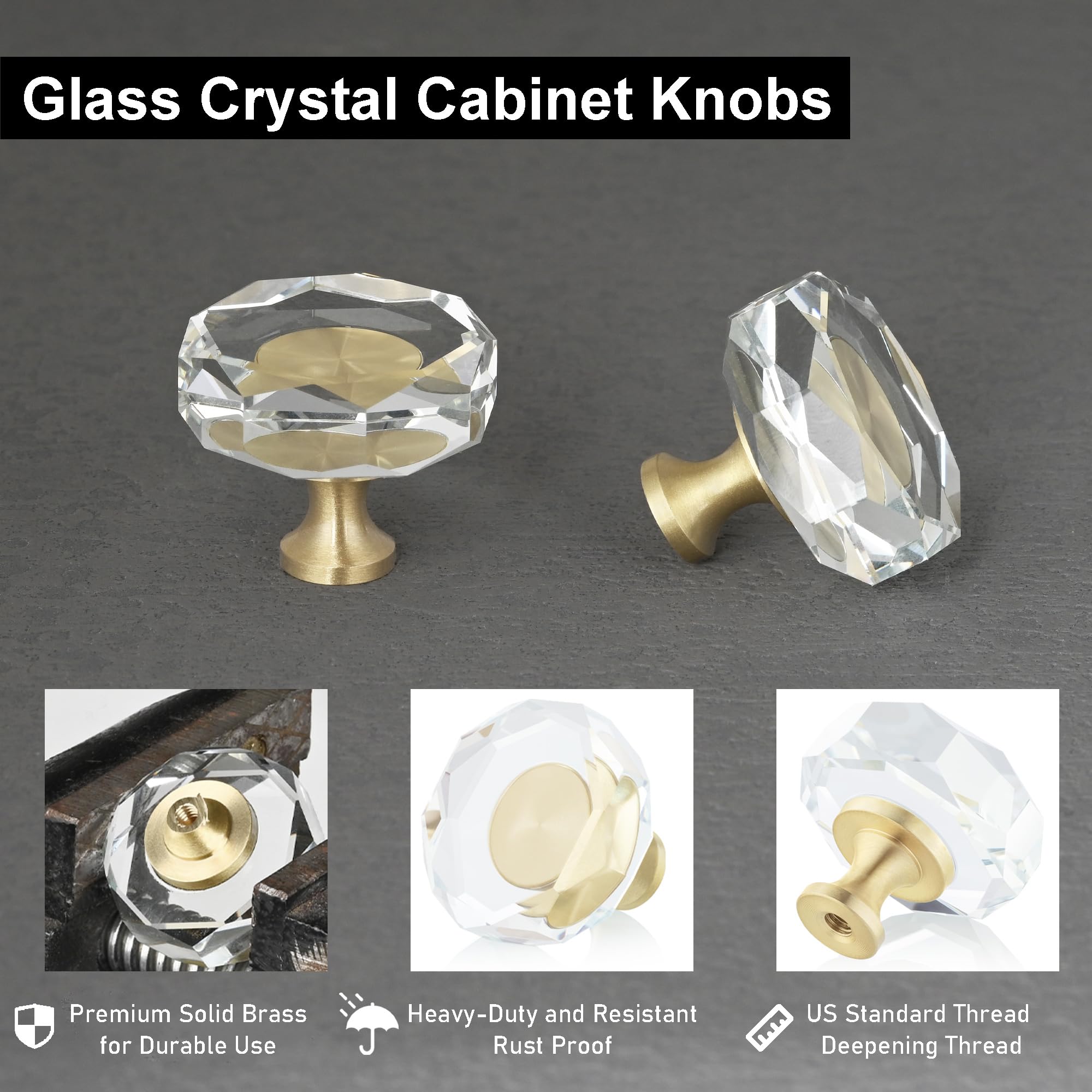 QOGRISUN brass crystal knob on drawer front adding modern elegance