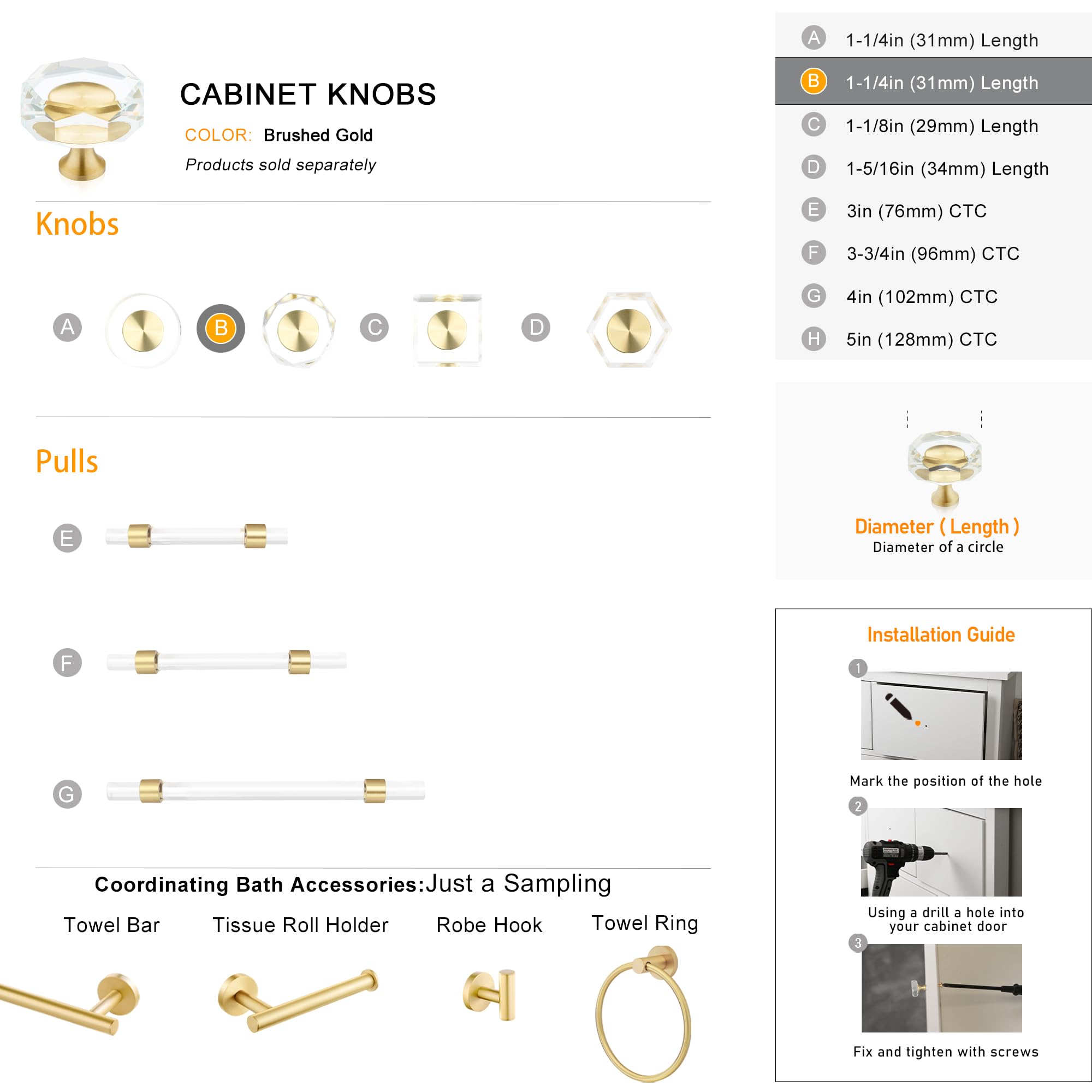 QOGRISUN brass crystal knob on dresser for cohesive styling