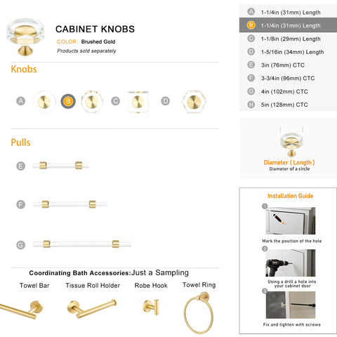 QOGRISUN brass crystal knob on dresser for cohesive styling