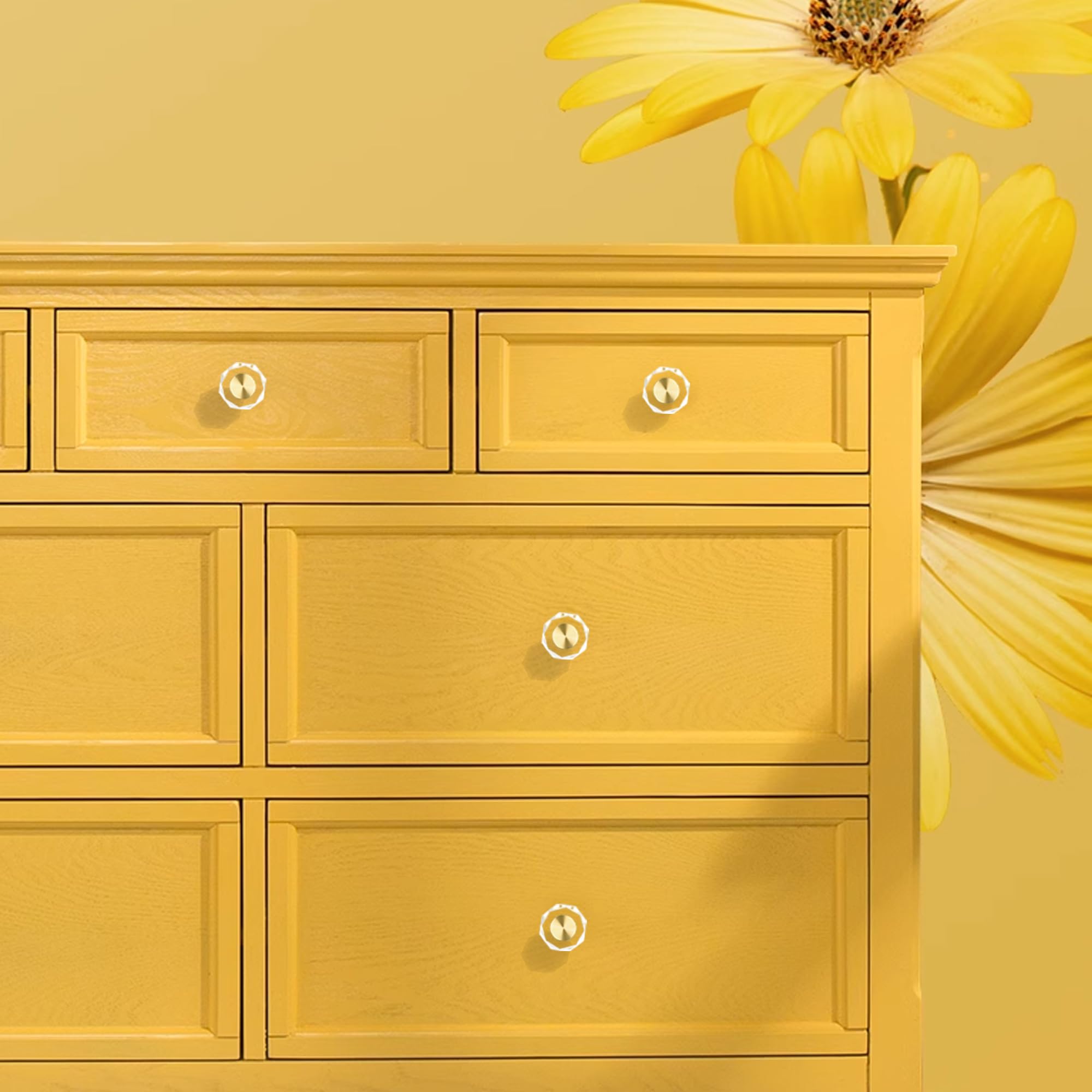 QOGRISUN brass crystal knob shiny brass finish enhances cabinet appearance
