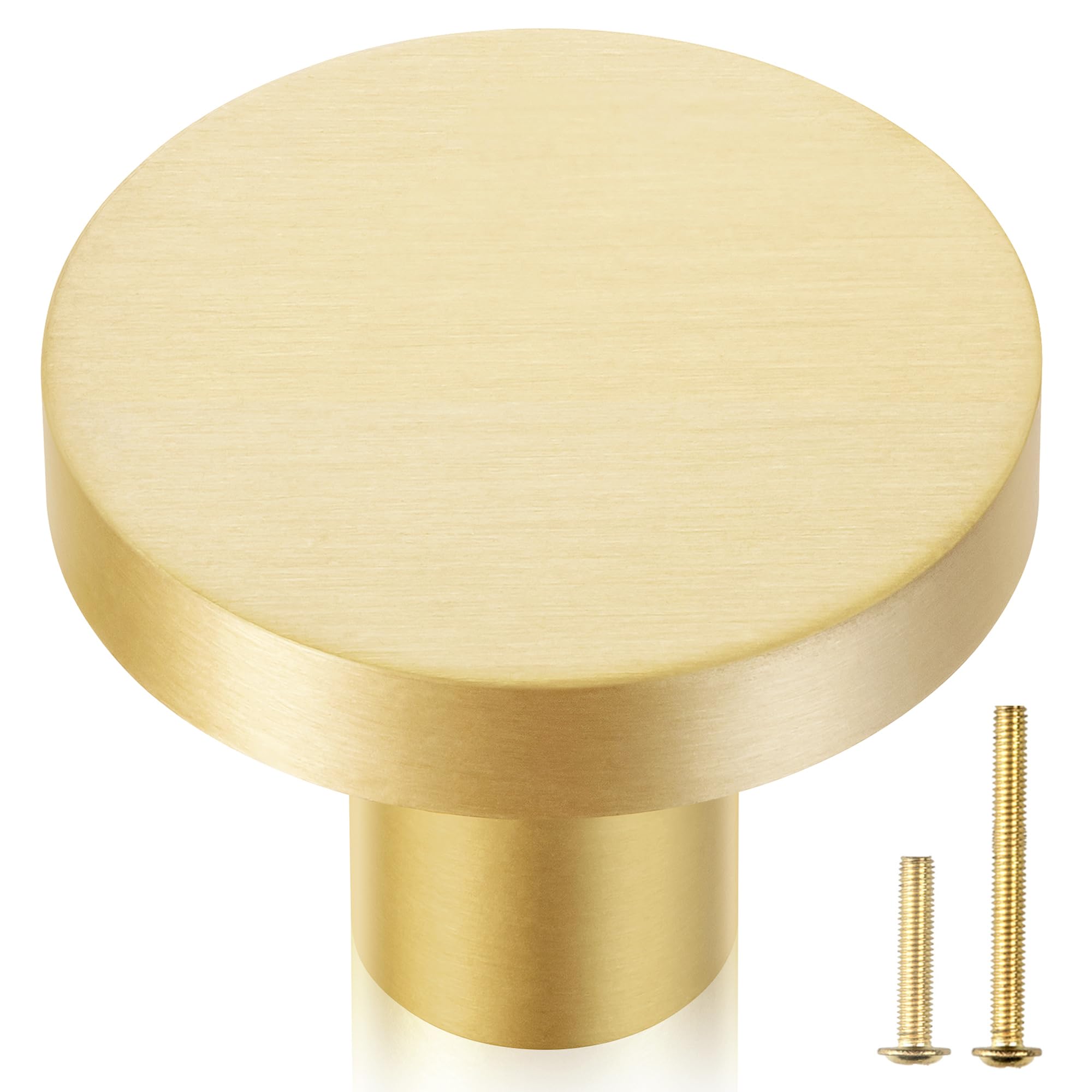 QOGRISUN round brass knob close-up showing brushed finish and solid feel.