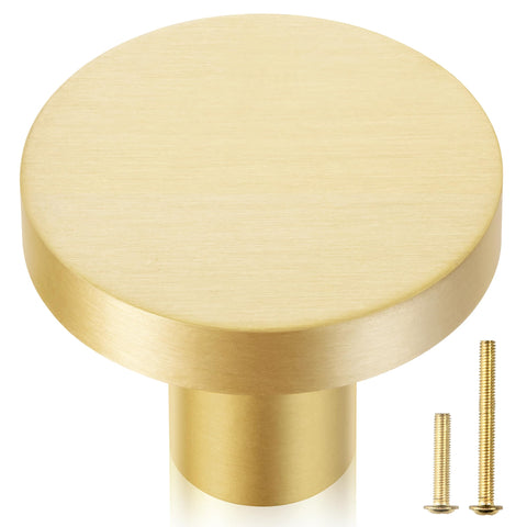 QOGRISUN round brass knob close-up showing brushed finish and solid feel.
