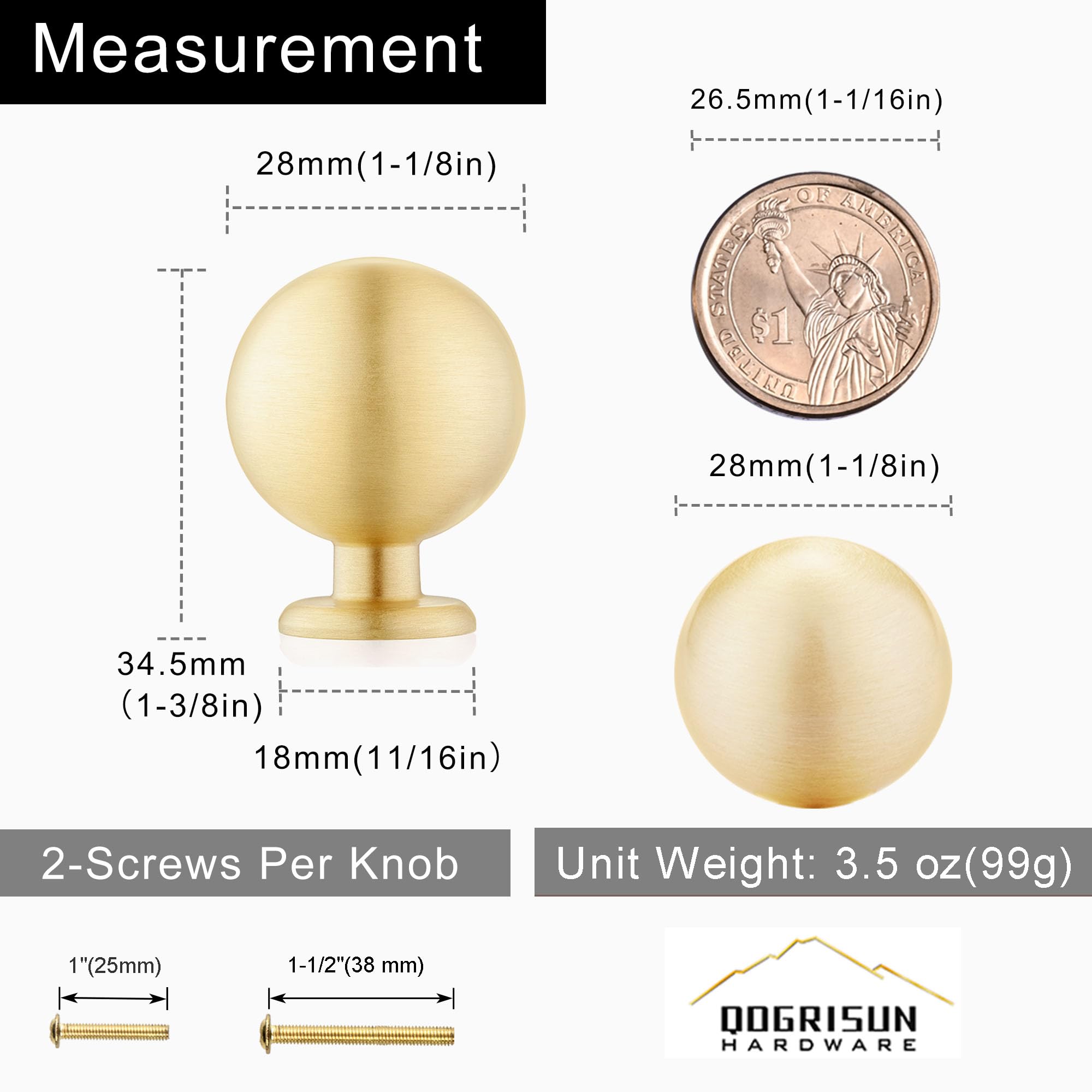 QOGRISUN knob with multiple screws included simplifies cabinet installation.