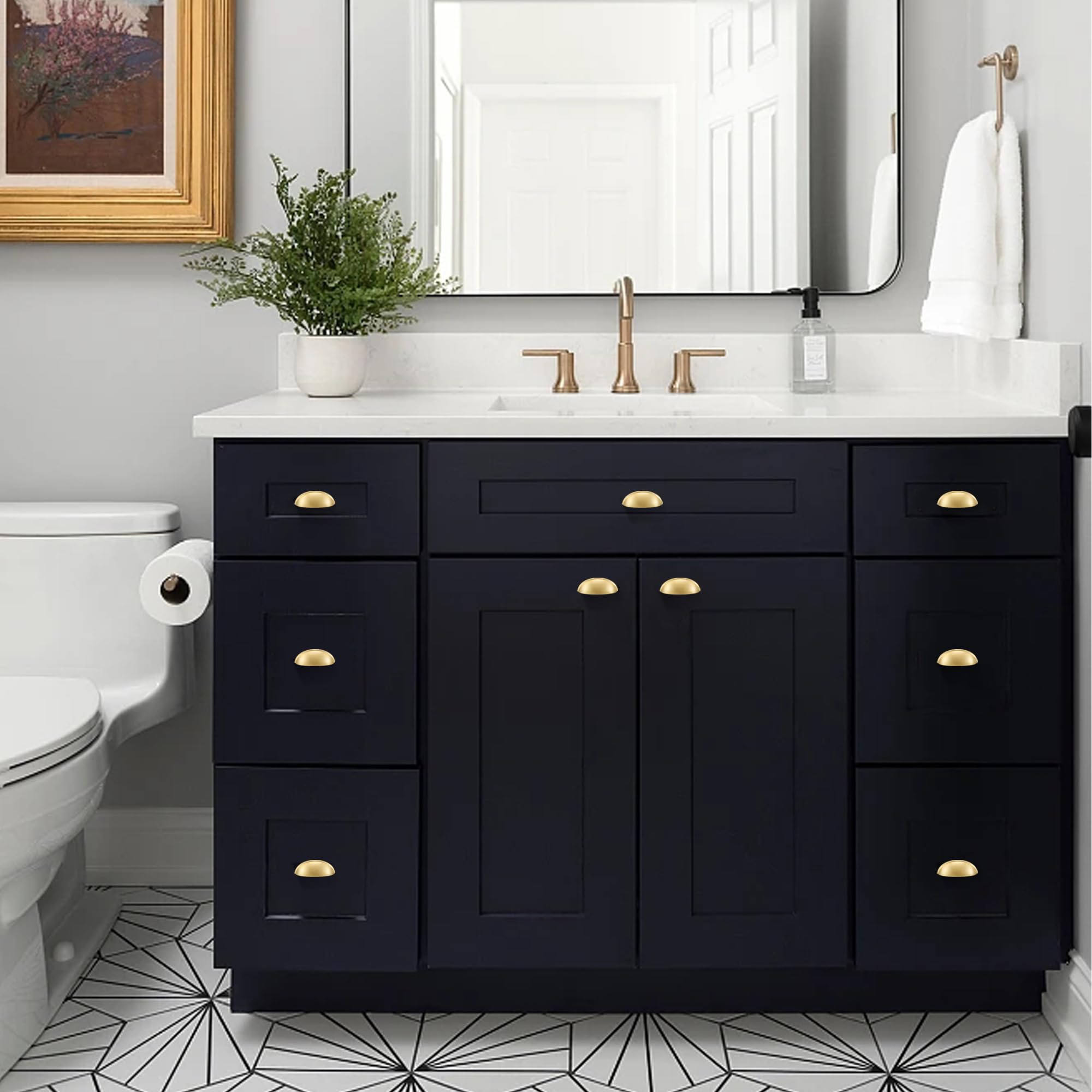 QOGRISUN gold-toned cabinet hardware complements kitchen and vanity spaces