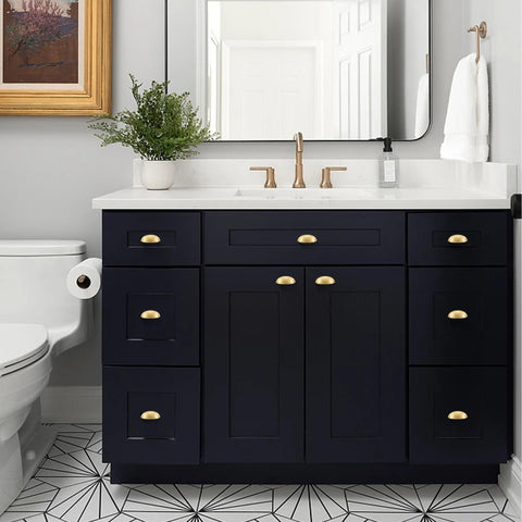 QOGRISUN gold-toned cabinet hardware complements kitchen and vanity spaces
