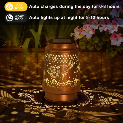 QPPDER hummingbird solar lantern tabletop centerpiece with vintage charm