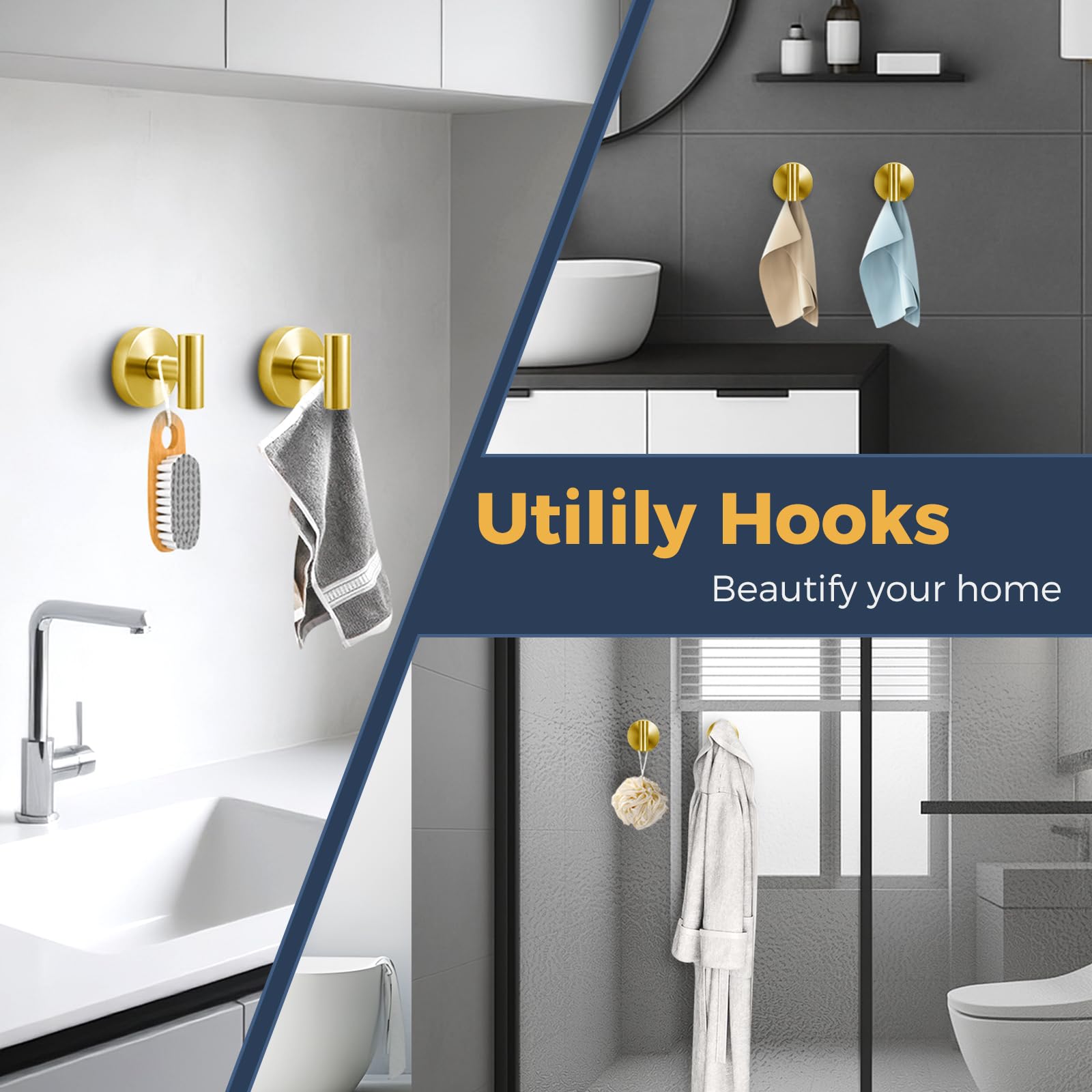 QQK gold finish adds a modern touch to bathroom decor.