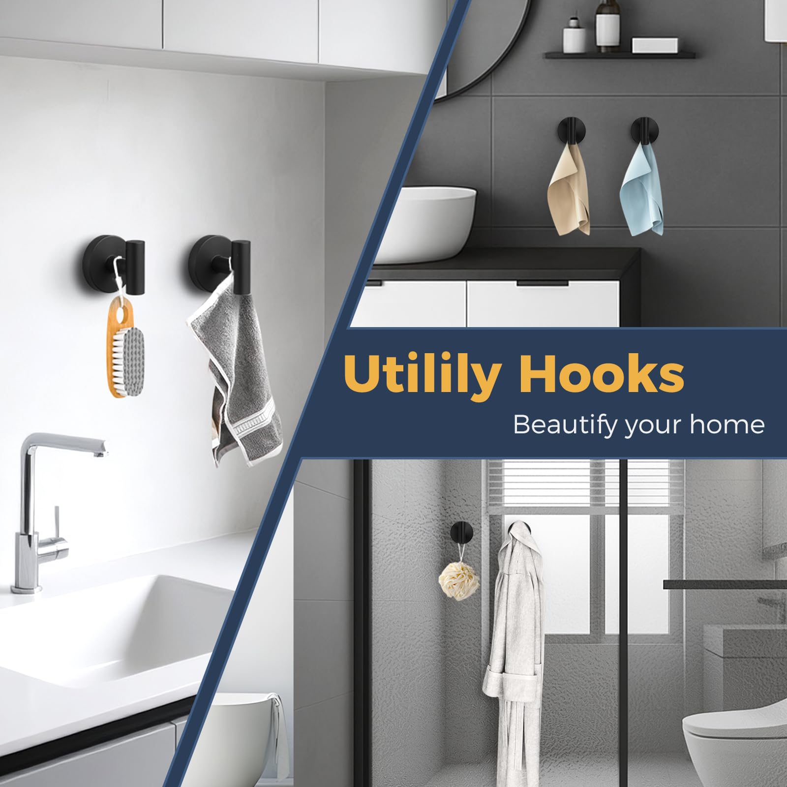 QQK 4-pack hooks feature a distinctive T-shape design for space-saving organization