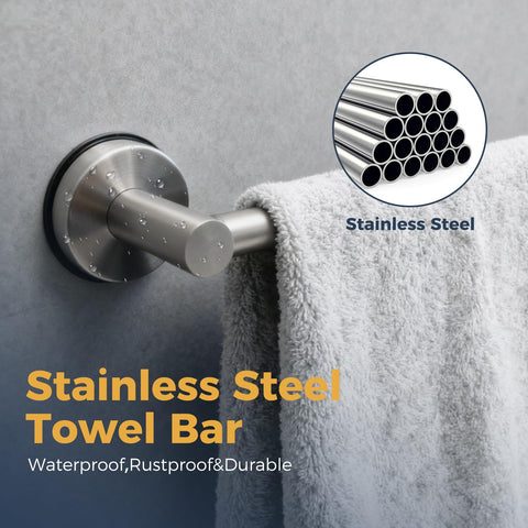 QQK no-drill wall-mount towel bar saves wall space in small bathrooms.