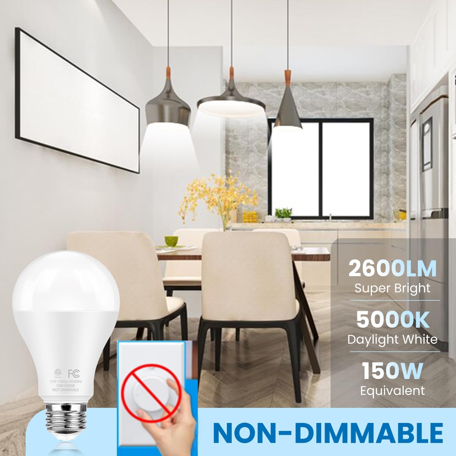 QQLXST A21 19W bulb with E26 base for easy installation.