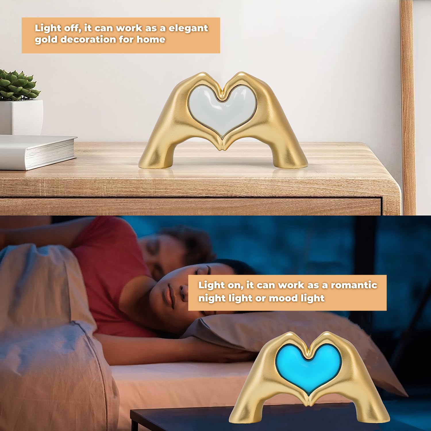 Qrglintwin Heart Hands Lamp battery option allows portable use without outlets