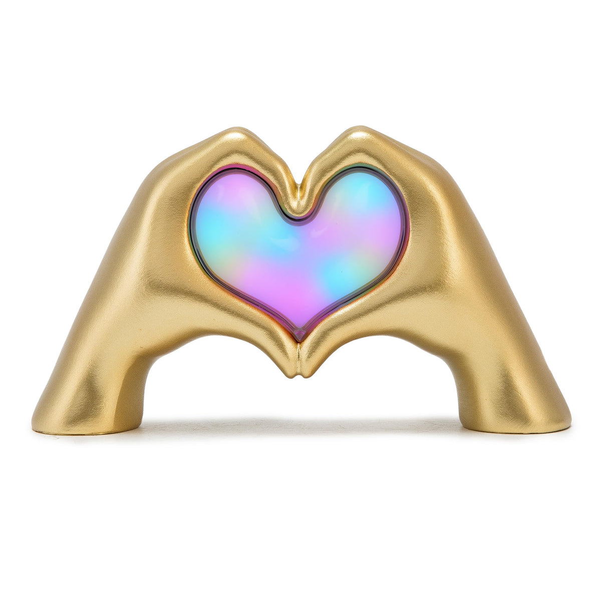 Qrglintwin Heart Hands Lamp in gold finish glowing softly for cozy home ambience