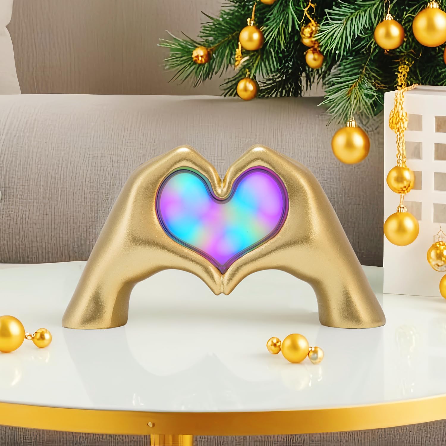Qrglintwin Heart Hands Lamp table top decoration adds elegant gold accent
