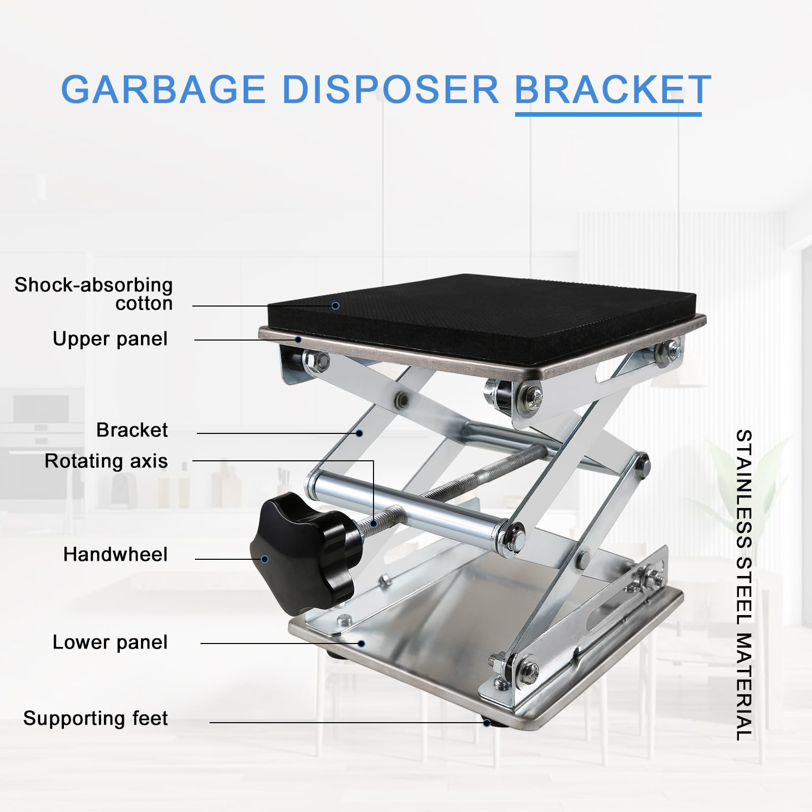 QruiLanTu adjustable height range fits most disposals under sinks.