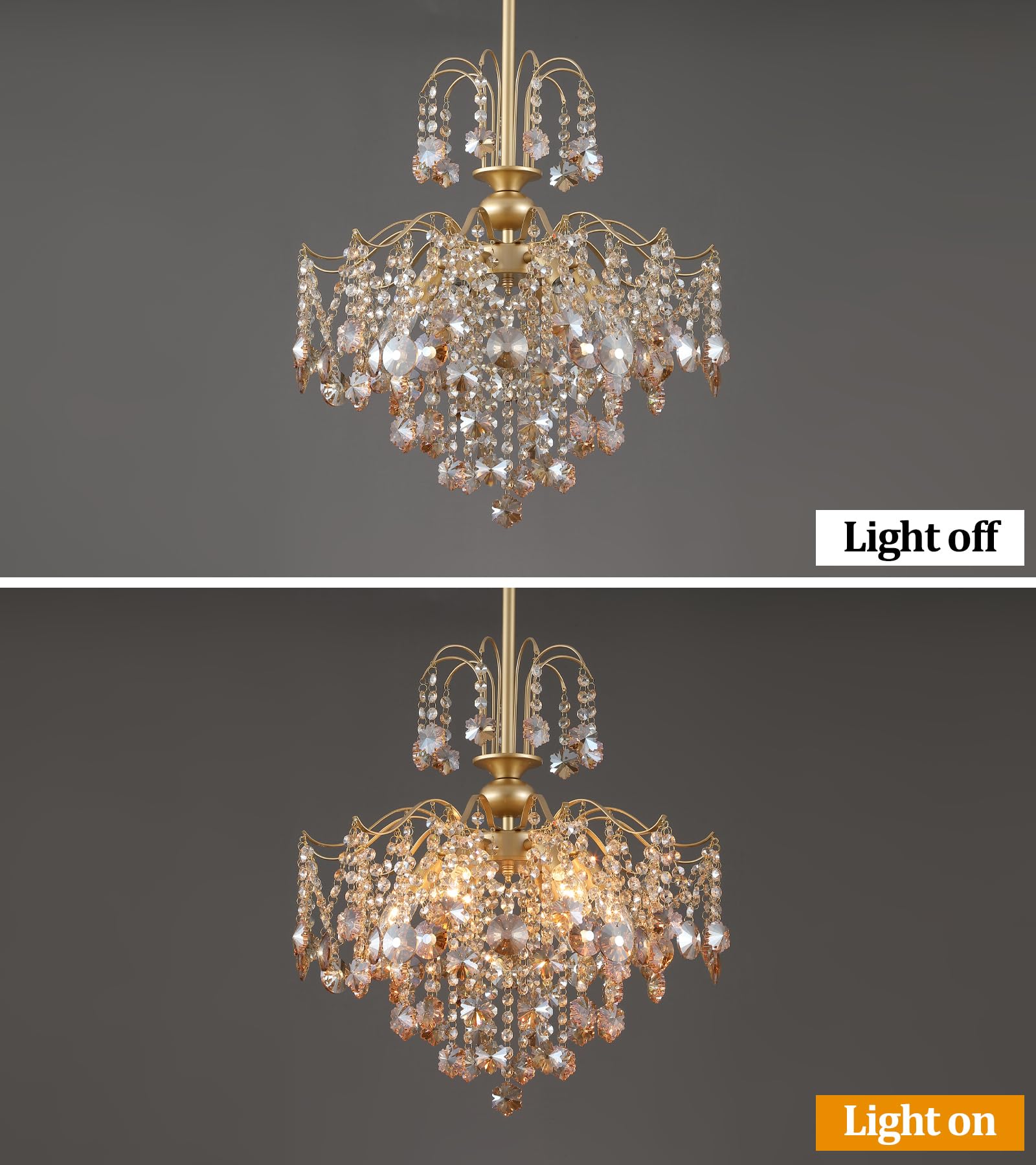 Q&S E12-compatible crystal chandelier suitable for LED or dimmable bulbs