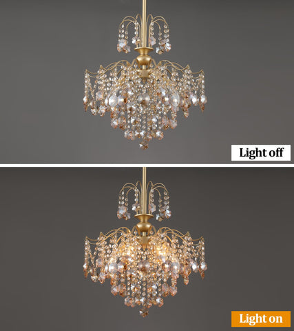 Q&S E12-compatible crystal chandelier suitable for LED or dimmable bulbs