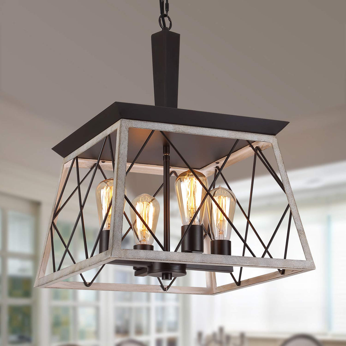Q&S Farmhouse Vintage Chandelier brightens dining rooms with warm, rustic metal tones.